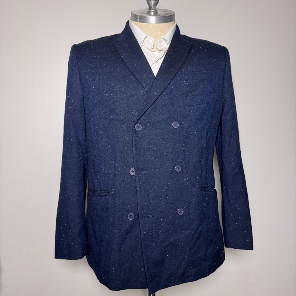 INC International Concepts Blazer Mens XL Blue Flecked Double Breasted Slim Fit